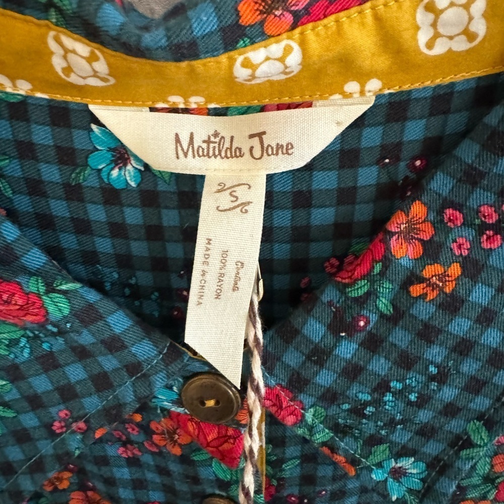NWT! Women’s Matilda Jane blue/black checkered floral button down dress Small - Picture 4 of 6
